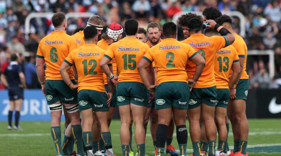 Wallabies squad huddle together on-field